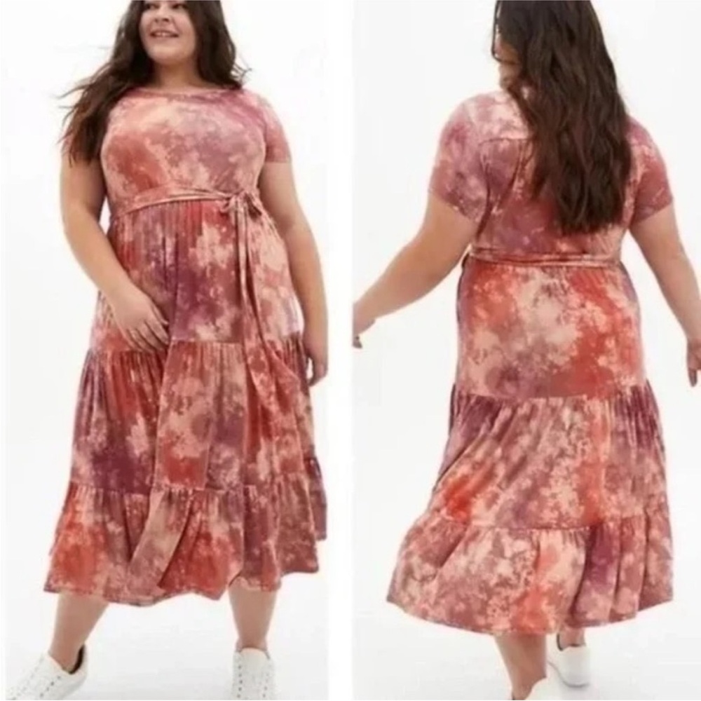 Torrid super soft knit tie dye tiered midi dress 1X